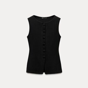 ZARA Black Sleeveless Buttoned Top